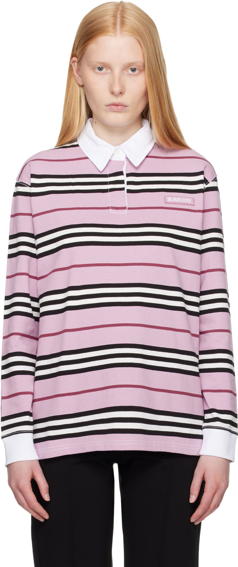 Poolopaita Burberry Burberry Long Sleeve Striped Polo Vaaleanpunainen | 8106581