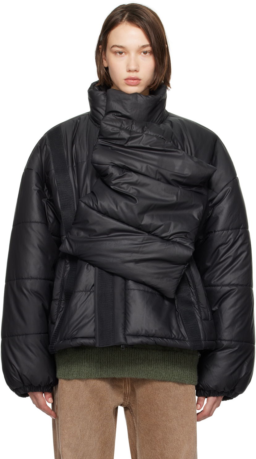 Puffer takki Y/PROJECT Black Velcro Puffer Jacket Musta | 203JA006