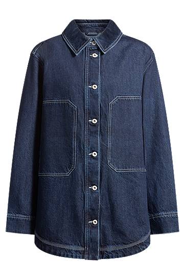 Paita BOSS Oversized Denim Jacket with Contrast Stitching Sininen | 50531741