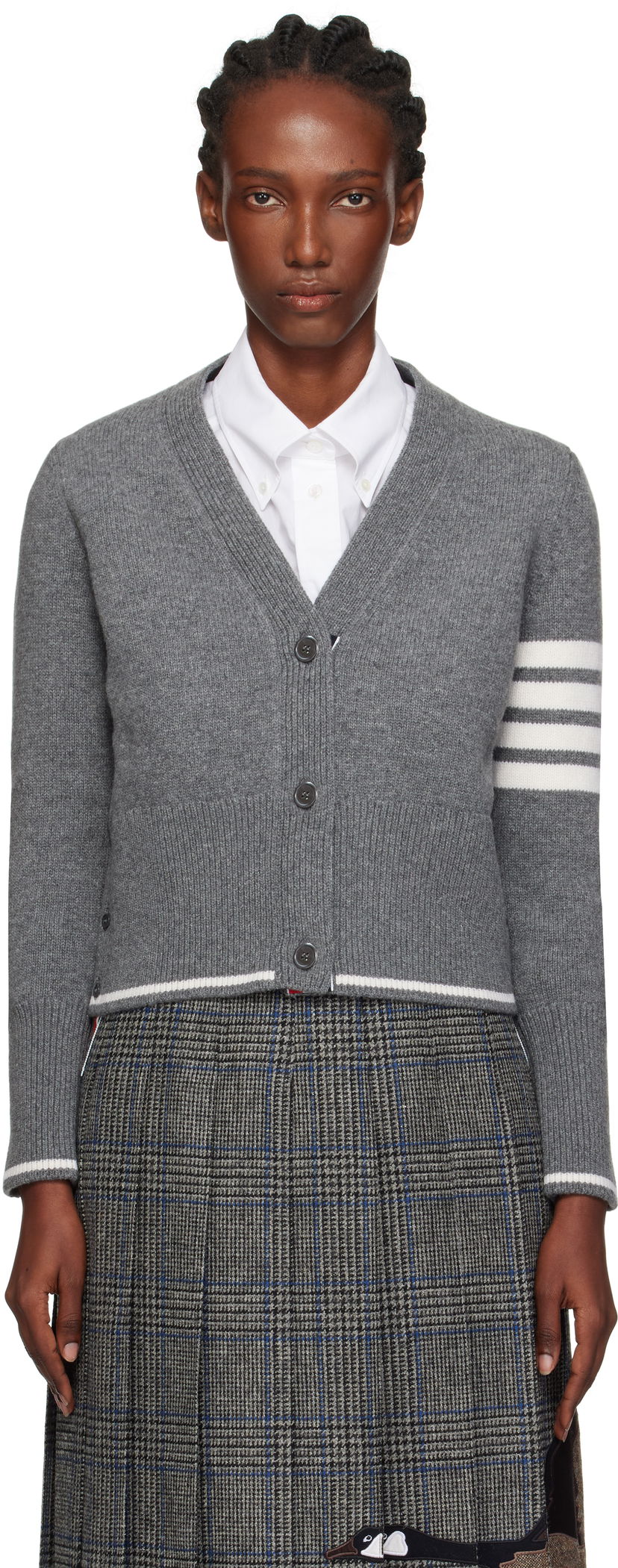Villapaita Thom Browne Thom Browne Intarsia Geese 4-Bar V-Neck Cardigan Harmaa | FKC657A-Y1029