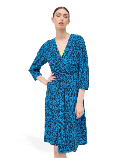 Mekko BOSS Wrap-front V-neck Dress with Seasonal Print Tummansininen | 50498062