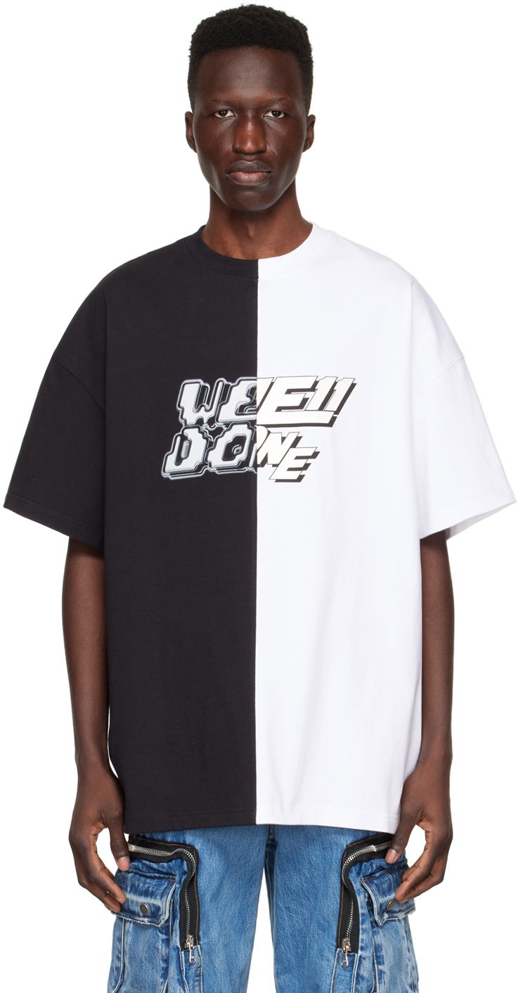 T-paita We11done Half & Half T-Shirt Valkoinen | WD-TT1-22-558-U-BW