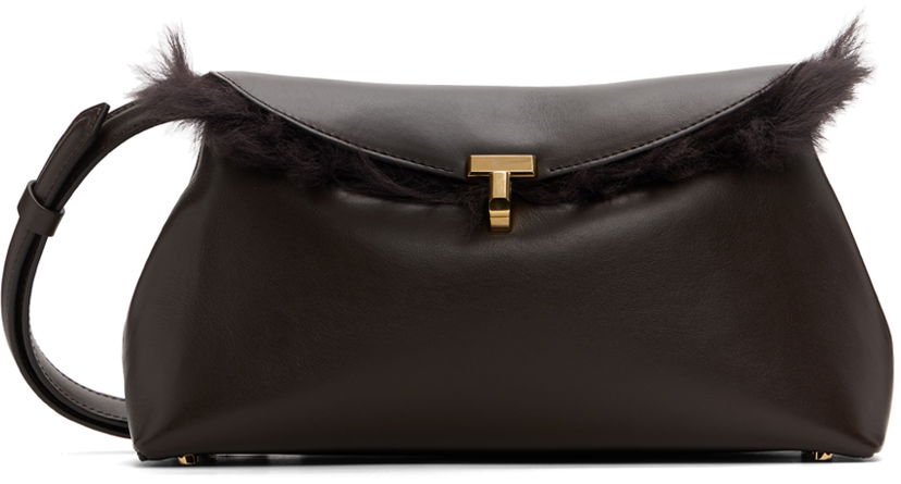 Käsilaukku TOTEME Shearling T-Lock Clutch Bag Ruskea | 244-WAL0055-LE0084