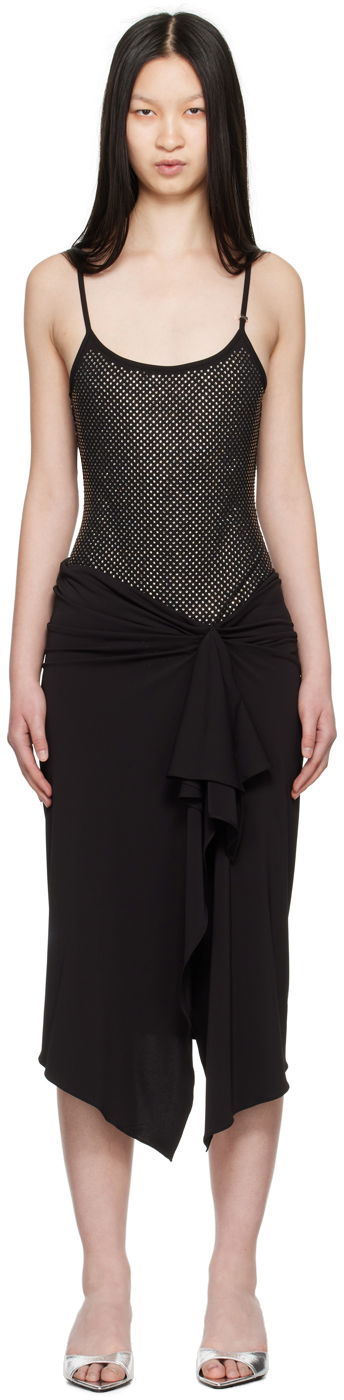 Mekko The Attico Attico Crystal-Cut Draped Midi Dress Musta | 248WCM152 RY02T