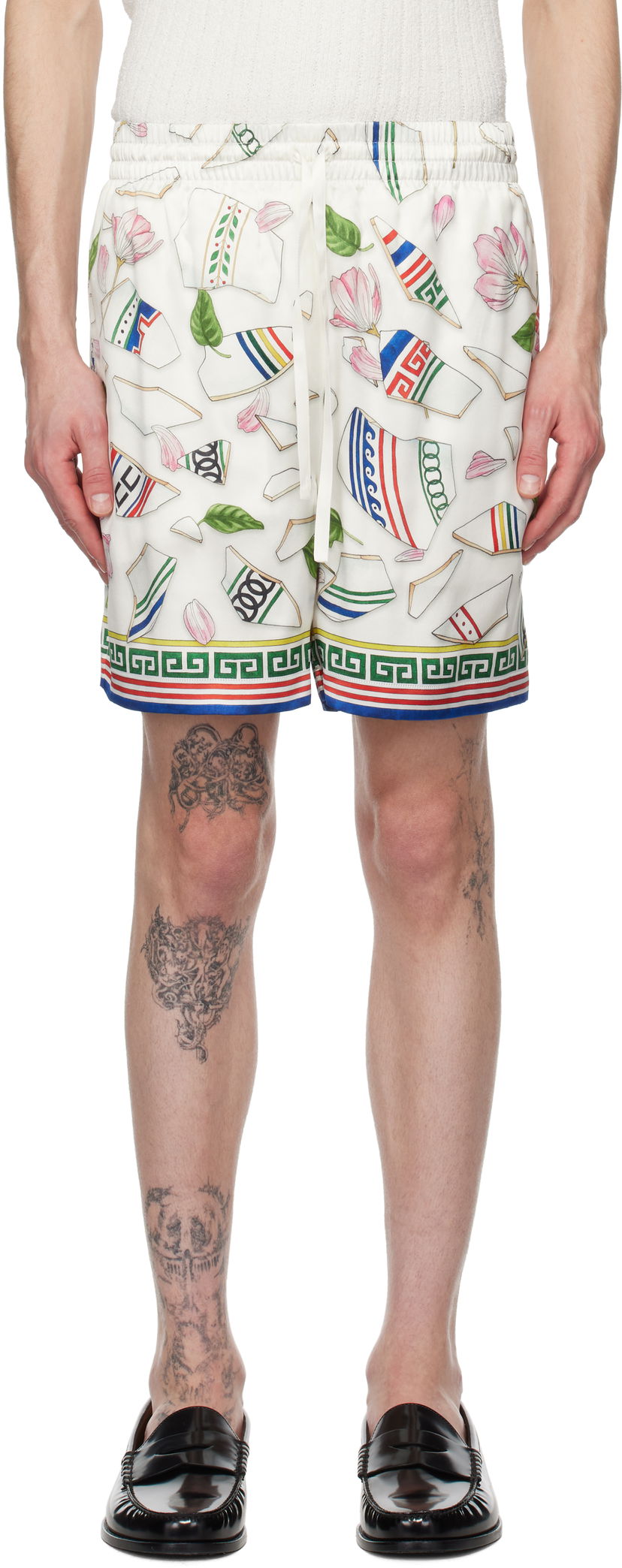 Shortsit Casablanca Casablanca 'Le Vase Brise' Silk Shorts Valkoinen | MPS25-TR-012-02
