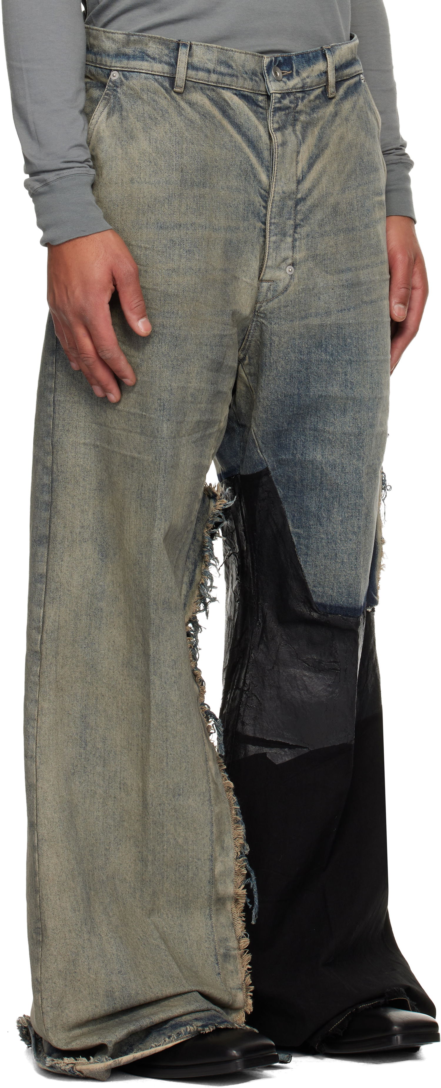 Jeans Rick Owens Concordians Joris Distressed Patchwork Wide-Leg Jeans Monivärinen | RR02E1308 DWG769, 1