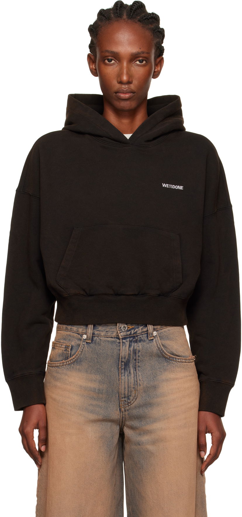 Huppari We11done We11done Cropped Logo Hoodie Musta | WD-TH2-25-830-W-BK