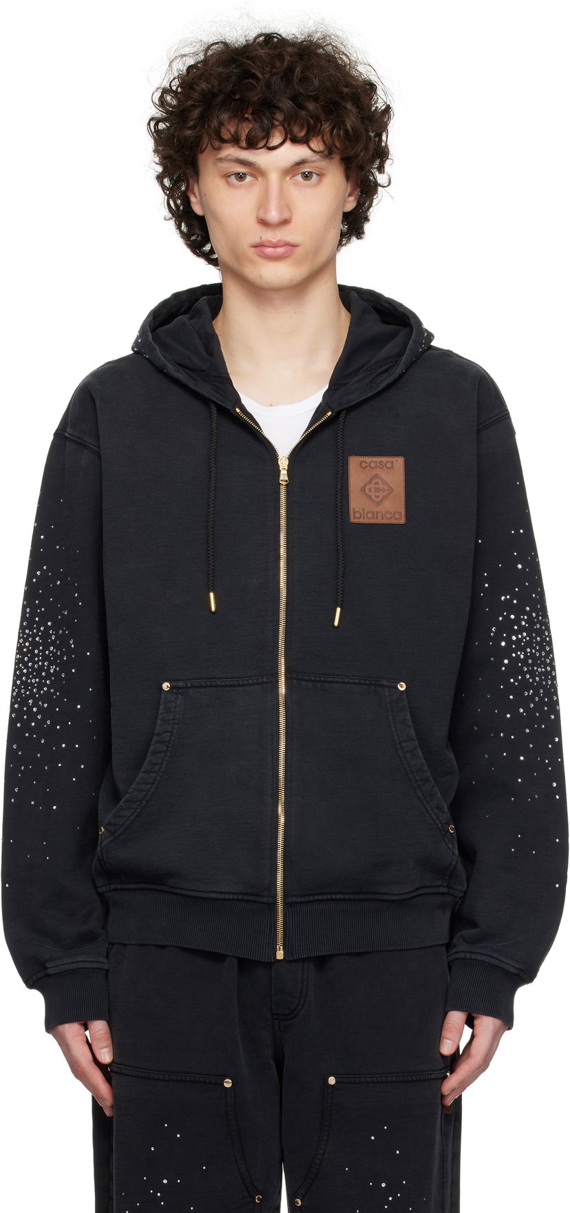 Huppari Casablanca Casablanca 'La Prémonition' Crystal Embellished Zip Hoodie Musta | MS25-JTP-343-01