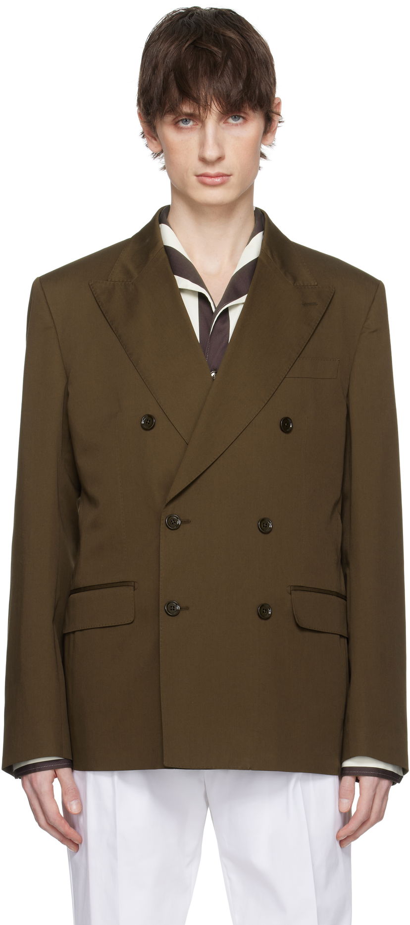 Takki Dolce & Gabbana Dolce&Gabbana Double-Breasted Technical Gabardine Blazer Ruskea | G2TV8TFUFNV