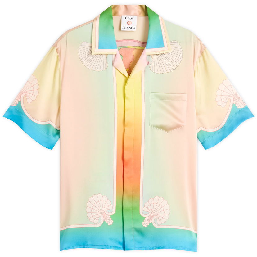 Paita Casablanca Casablanca Cuban Collar Short Sleeve Silk Shirt, Size Large Monivärinen | MPF25-SH-003-09