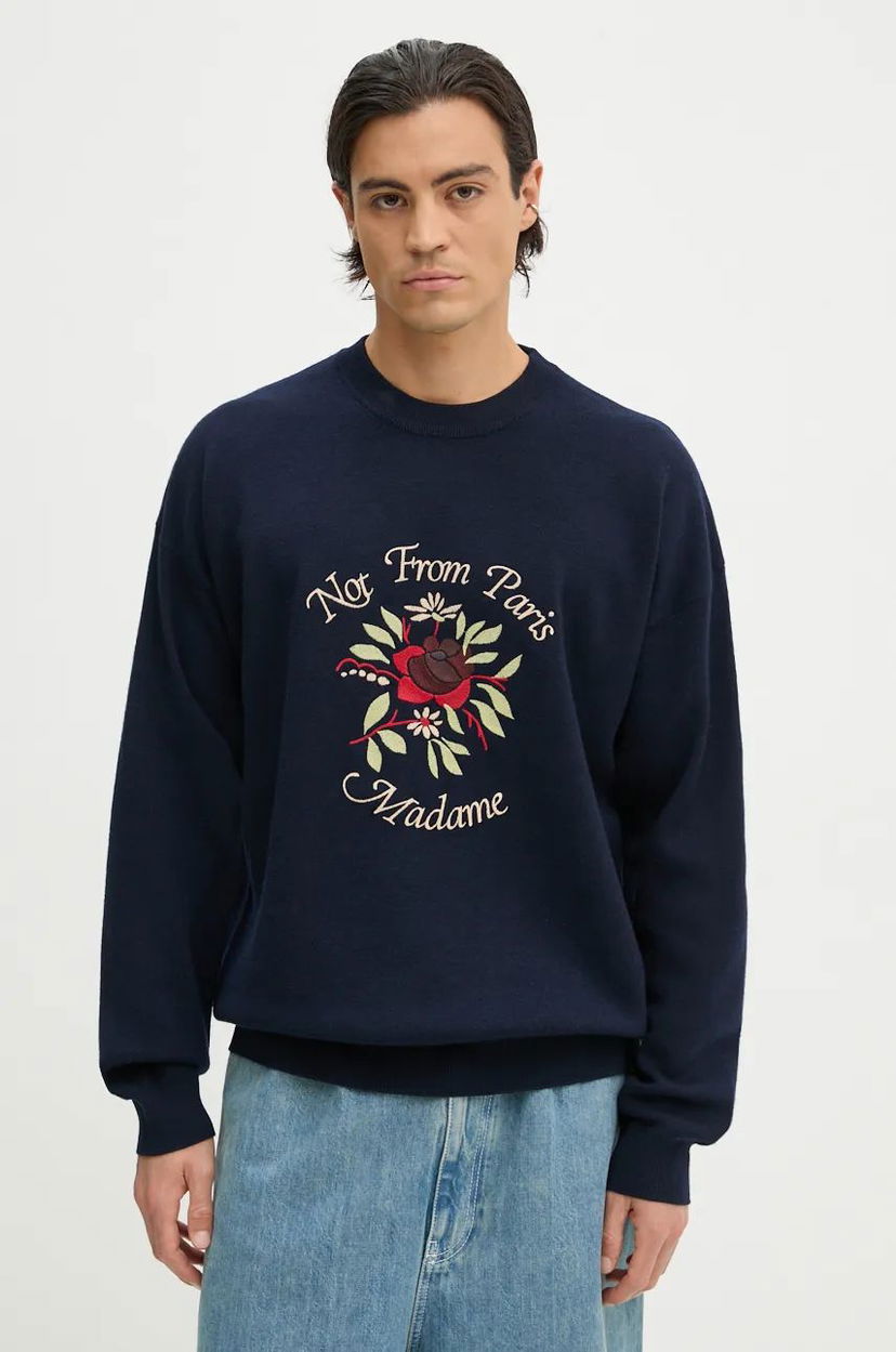 Villapaita Drôle de Monsieur Embroidered Floral Graphic Sweatshirt Tummansininen | E.PO162.WO007.NY