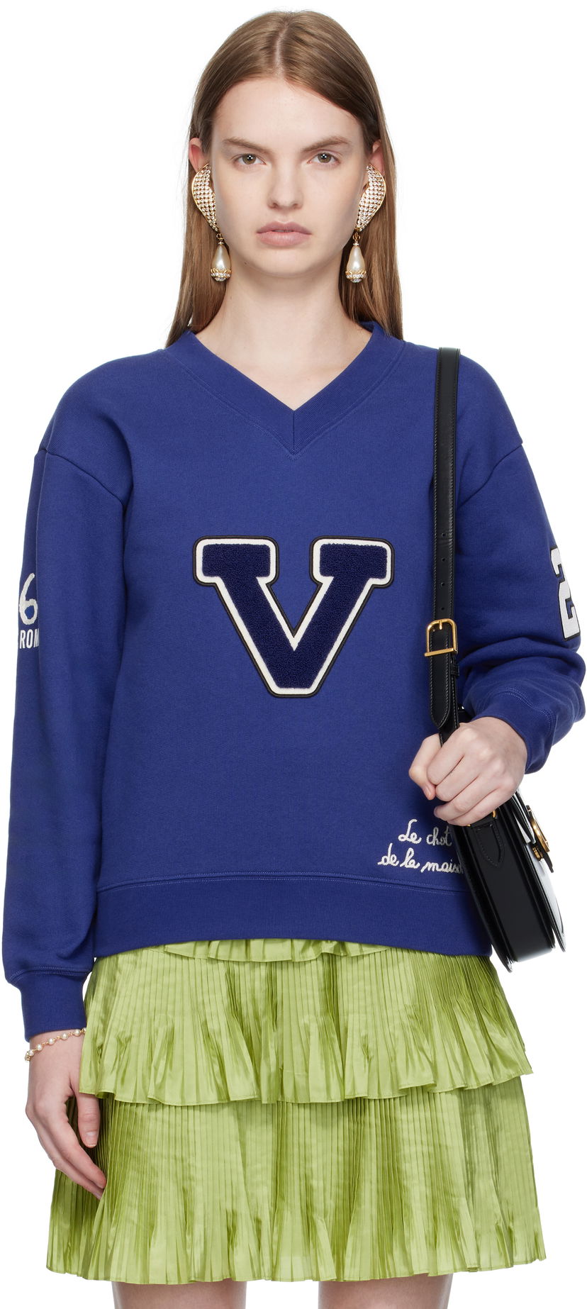 Huppari Valentino Valentino Embroidered Cotton V-Neck Sweatshirt Sininen | 7B3MF24V9KY