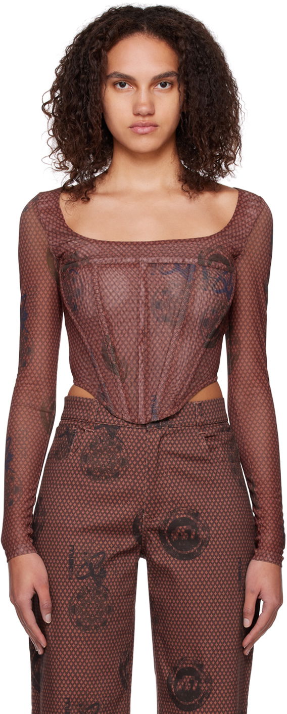 Crop top Miaou Miaou Maude Long Sleeve Corset Top Ruskea | 7065PM1ATL