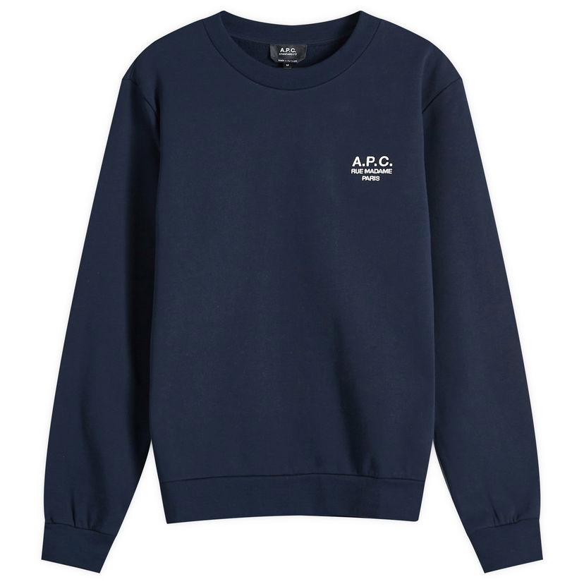 Huppari A.P.C. Rue Madame Logo Crew Sweat Tummansininen | COHBV-M27913-TIQ