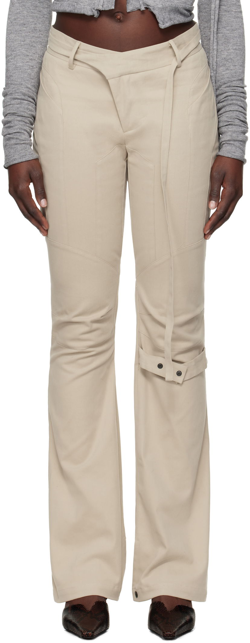 Housut Ottolinger Ottolinger Deconstructed Flared Chino Trousers Beige | 2209080101