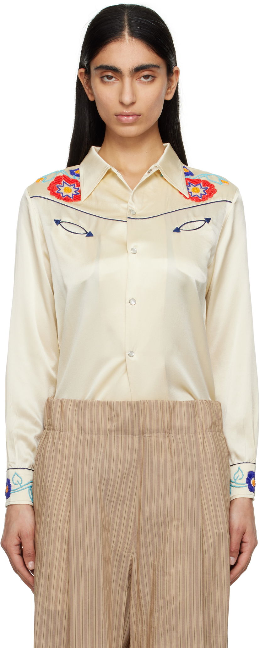 Paita Bode Bode Garden Party Embroidered Western Shirt Beige | WRS25SH035