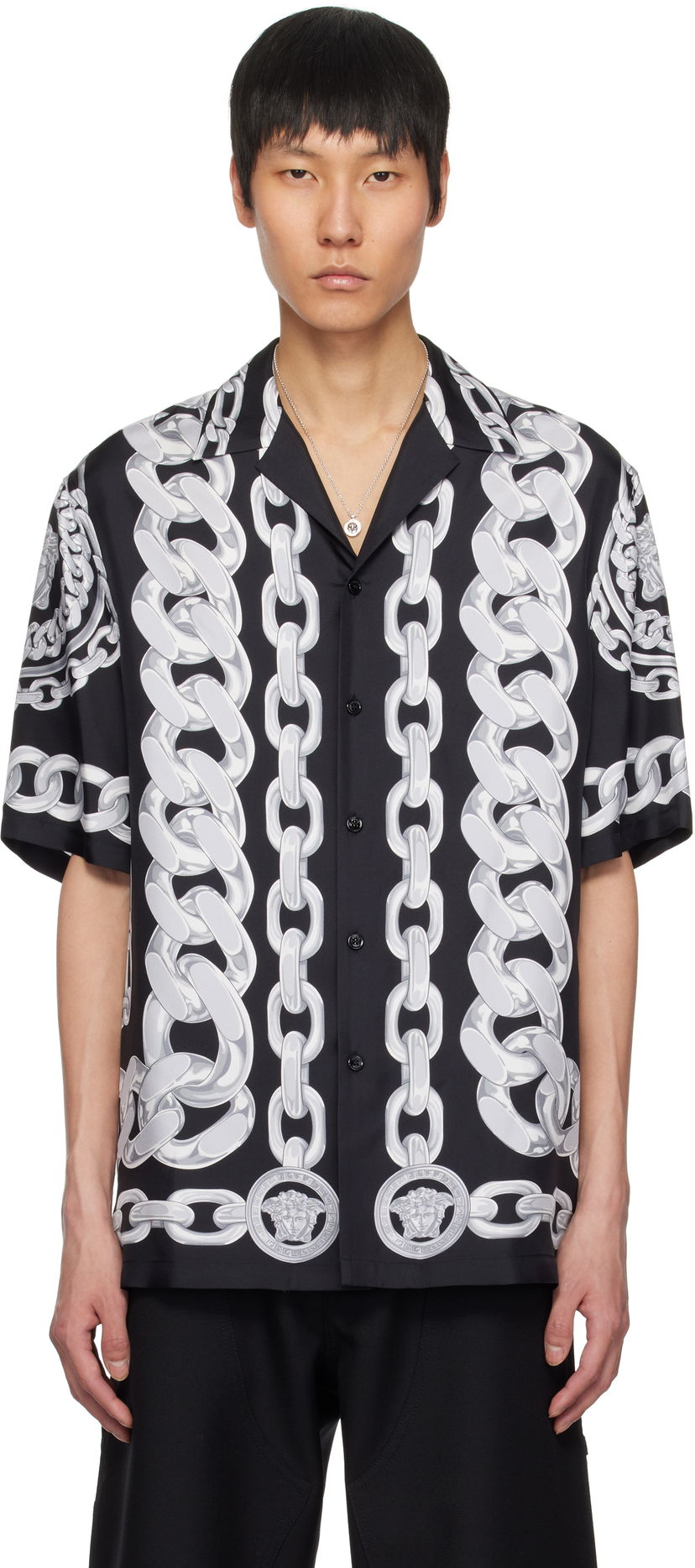 Paita Versace Versace Medusa Chains Silk Shirt Musta | 1003926_1A13397