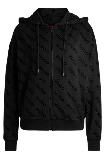 Huppari BOSS HUGO Zip-Up Hoodie with Flock-Print Logos Musta | 50531659