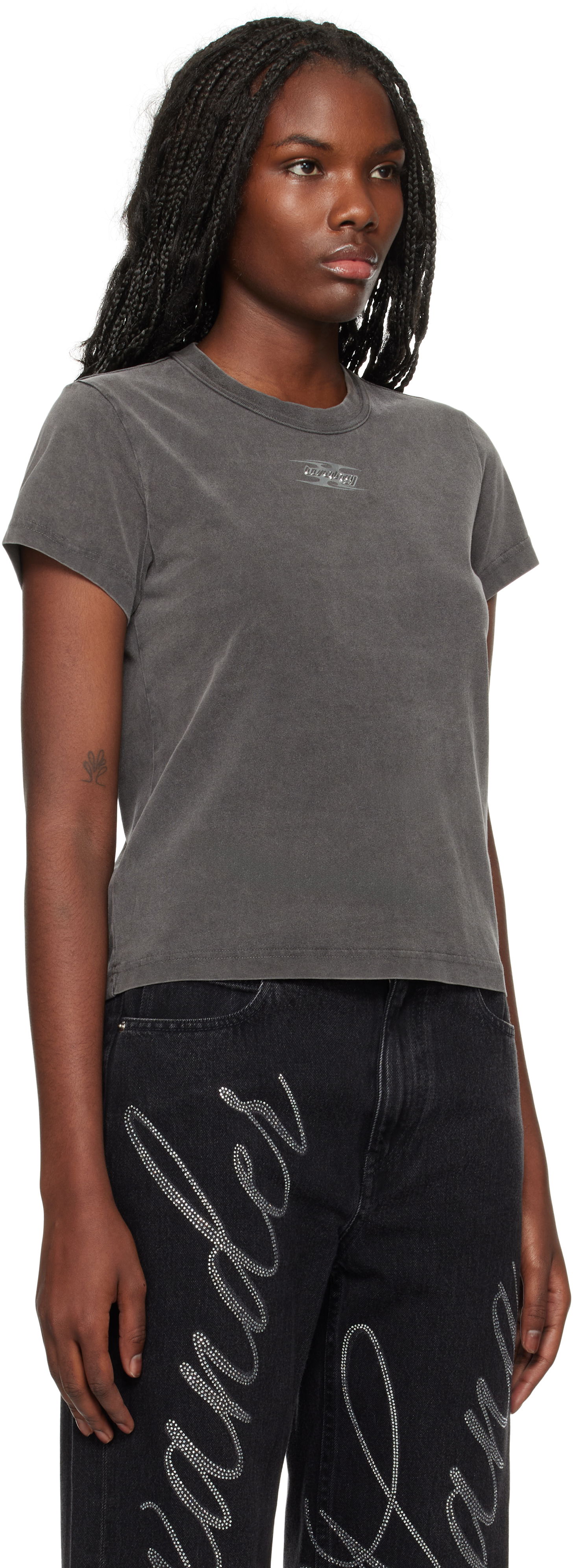T-paita Alexander Wang Blade Logo Embossed T-Shirt Harmaa | 4CC4241514, 1