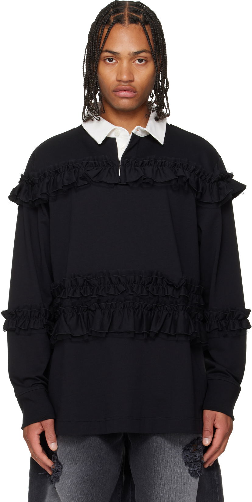 Poolopaita Simone Rocha Simone Rocha Ruffle Rugby Polo Musta | 5360 1282