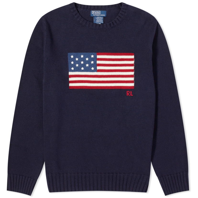 Villapaita Polo by Ralph Lauren Flag Intarsia Crewneck Tummansininen | 710718281006