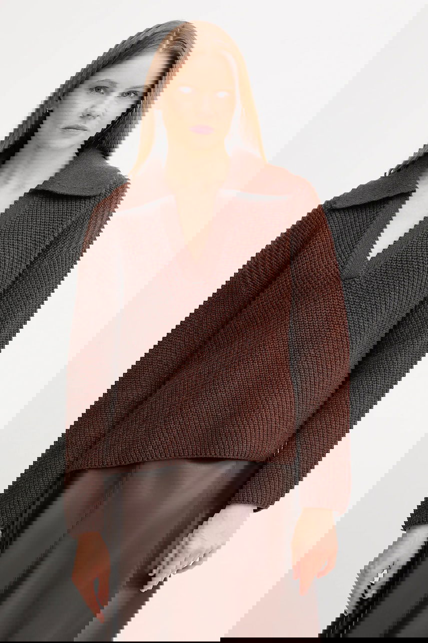 Villapaita Barbour Barbour ROBYN Wool Blend Collared Sweater Ruskea | LKN1675, 0