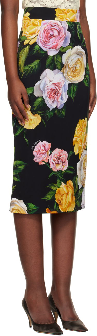 Hame Dolce & Gabbana Dolce&Gabbana Peony & Rose-Print Midi Skirt Musta | F4B6UT FSA7B, 1
