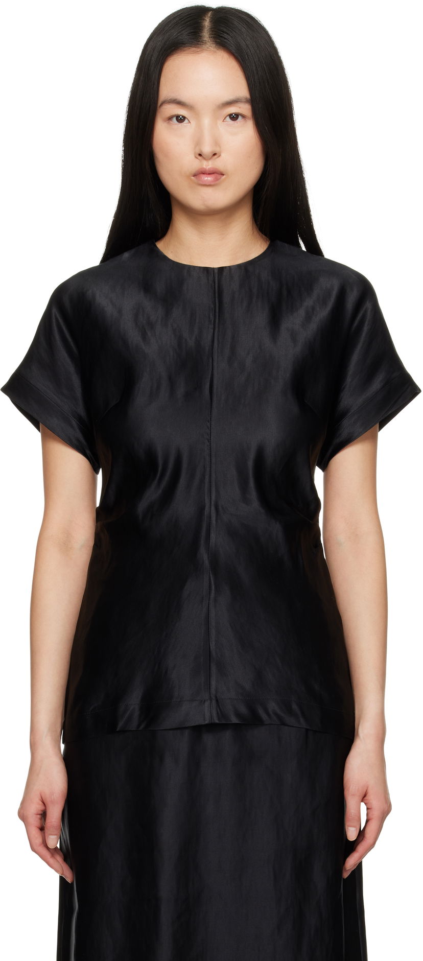 T-paita Loulou de Saison Loulou de Saison Pero Satin Blouse Musta | PERO