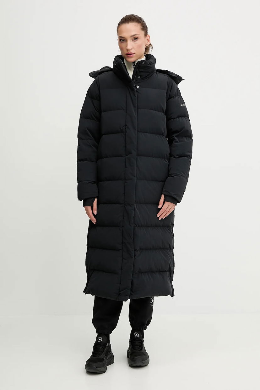Puffer takki Columbia Amaze Puff Long Hooded Puffer Coat Musta | 2134894