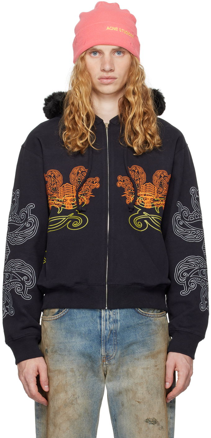 Huppari Acne Studios Printed Zip Hoodie Musta | BI0204-