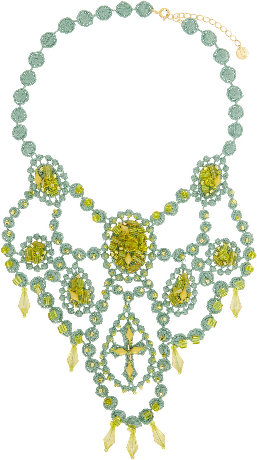 Kaulakoru UNDERCOVER UNDERCOVER Crochet Crystal Bib Necklace Vihreä | UC1E1N02