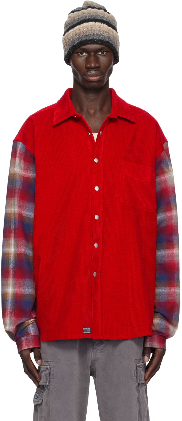 Paita ERL Corduroy Overshirt with Plaid Sleeves Punainen | ERL09B005