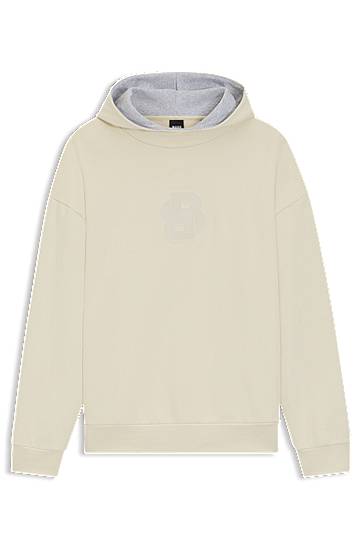 Huppari BOSS Peached-cotton hoodie with Double B monogram Beige | 50549105