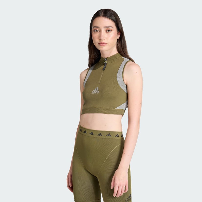 Crop top adidas Performance EQT BRA Quarter-Zip Sleeveless Crop Top Vihreä | JX1596