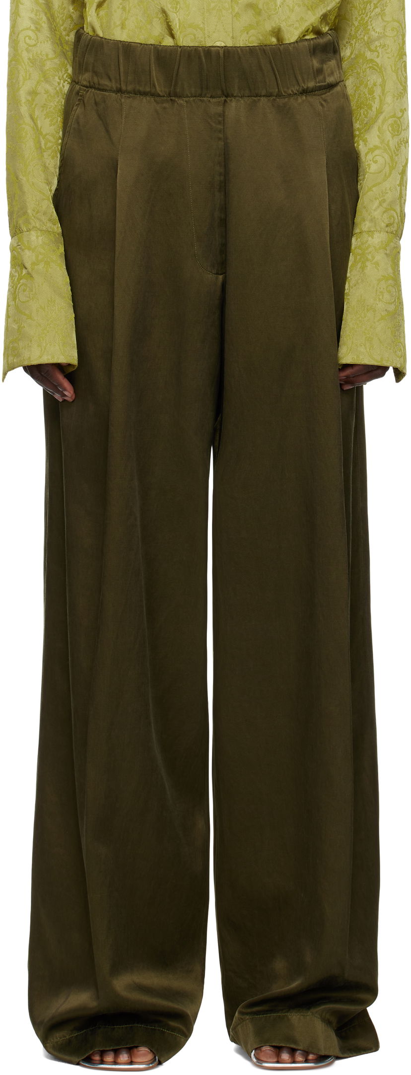 Housut Dries Van Noten Dries Van Noten Elasticated Wide-Leg Trousers Vihreä | 251-010910-1426