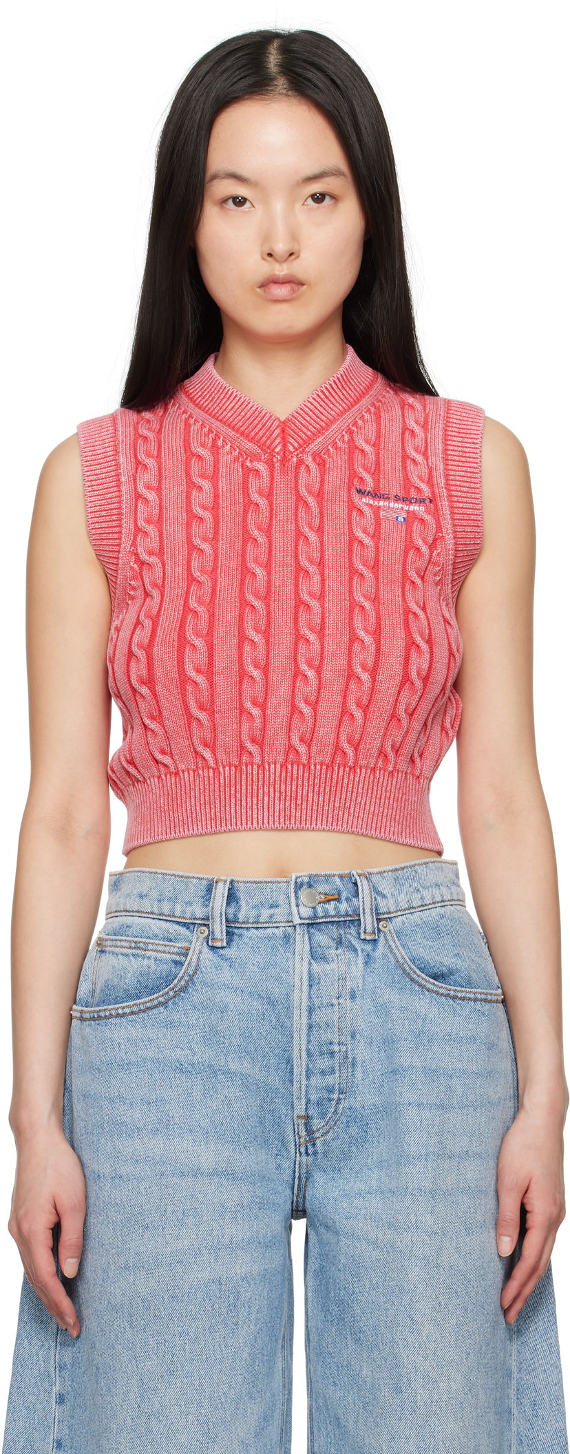 Villapaita Alexander Wang Alexander Wang.t Organic Cotton Cable Knit Vest Punainen | 4KC2251045