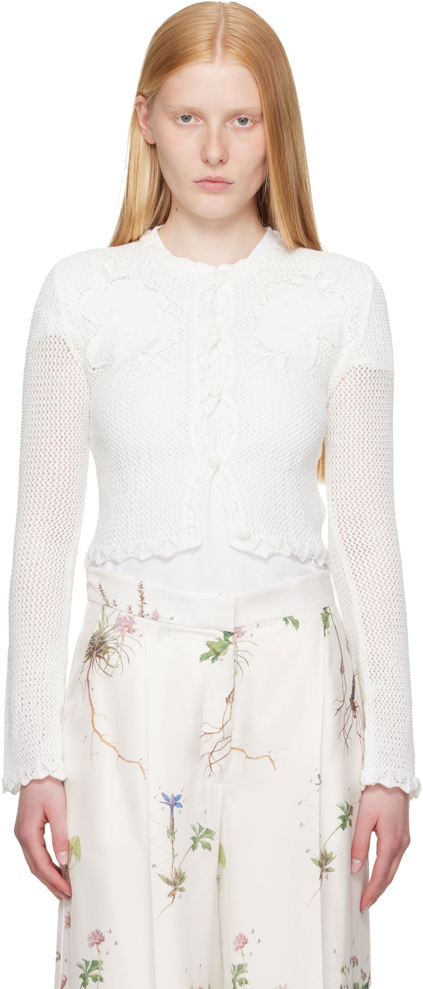 Villapaita Erdem Erdem Long Sleeve Crochet Cardigan Valkoinen | VC25_KT11_IVOSCK