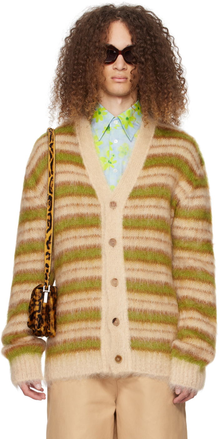 Villapaita Marni Striped Cardigan Beige | CDMG0051Q0 UFU191