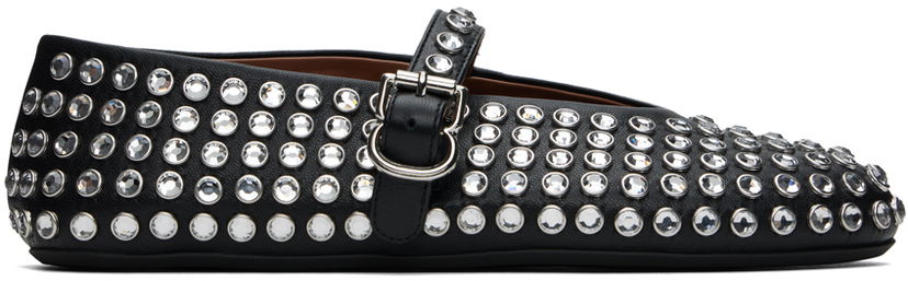 Vaatteet Alaïa ALAÏA Lambskin Ballerina Flats with Strass Musta | AA3A029CK116