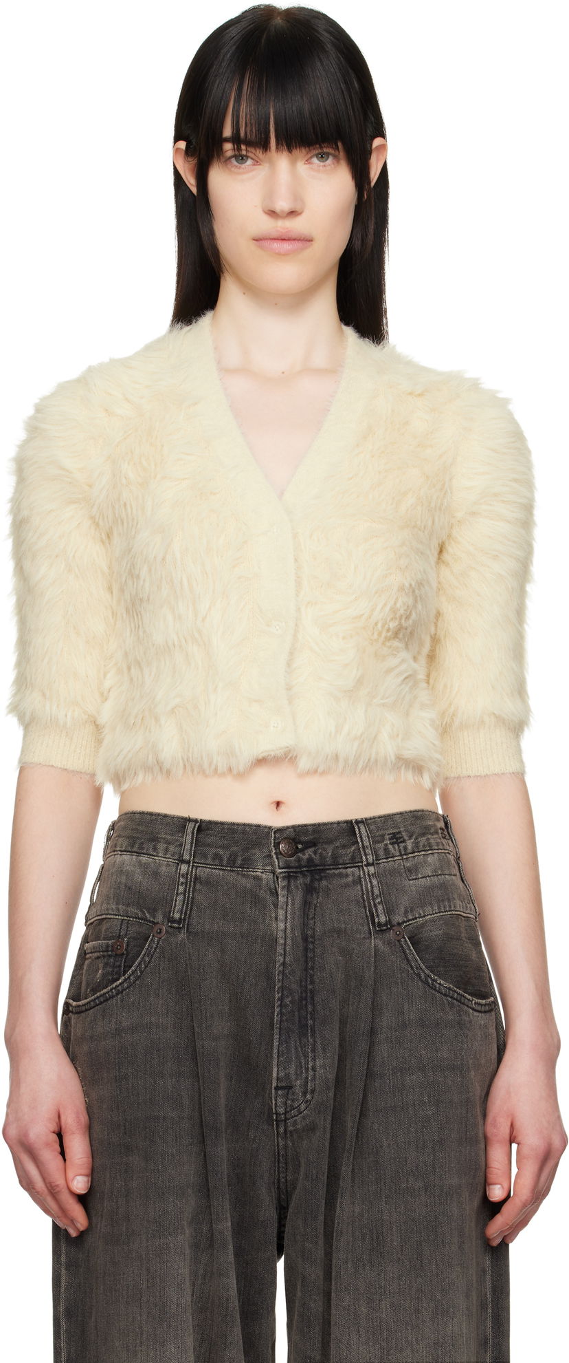 Villapaita R13 R13 Balloon Cropped Knit Cardigan Beige | R13WY213-Y097A