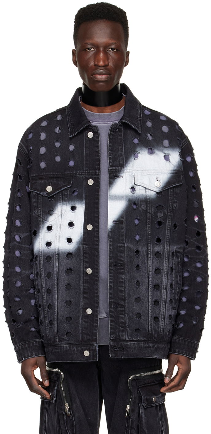 Takki We11done We11done Distressed Logo Denim Jacket Musta | WD-DJ1-22-355-U-WB, 0