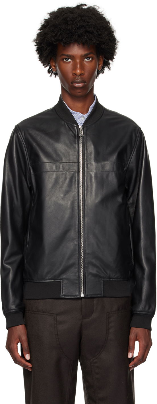 Bomber-takki Paul Smith PS Paul Smith Zip Leather Bomber Jacket Musta | M2R-078ZL-N21450-79
