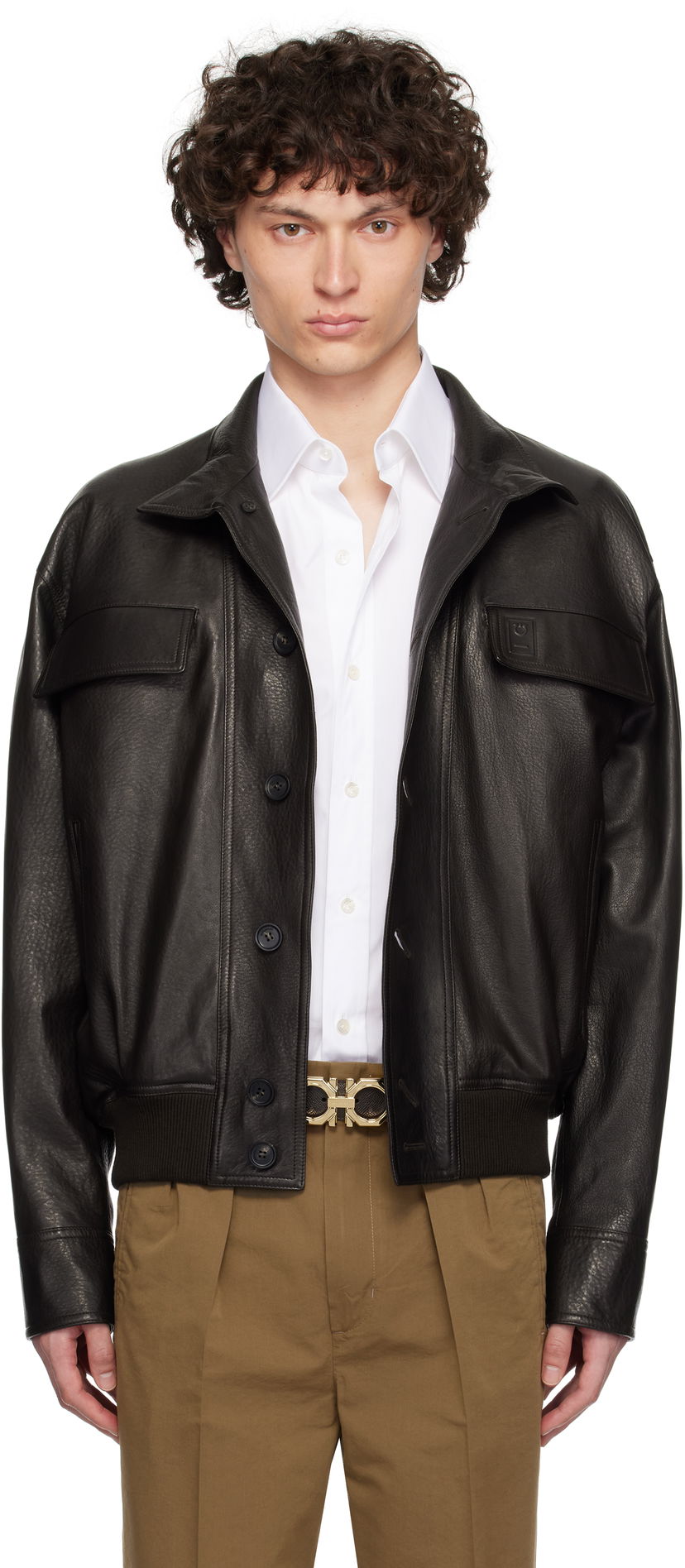 Takki FERRAGAMO Ferragamo Grainy Leather Jacket Musta | 783255