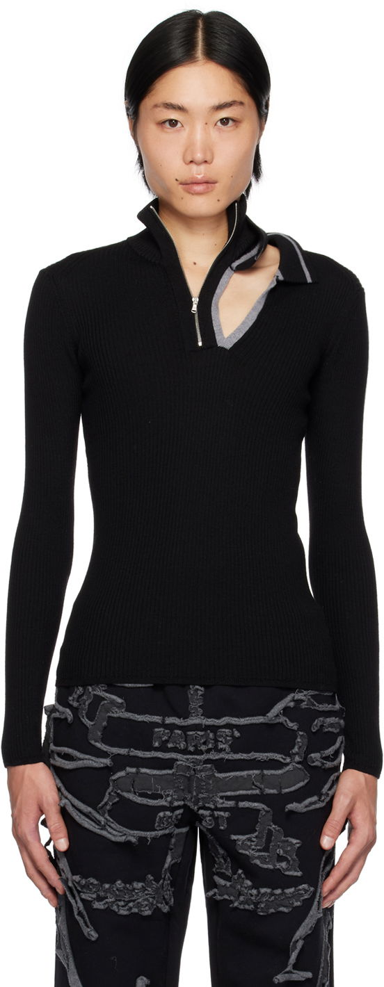 Villapaita Y/PROJECT Double Collar Fitted Sweater Musta | MPULL93-S25