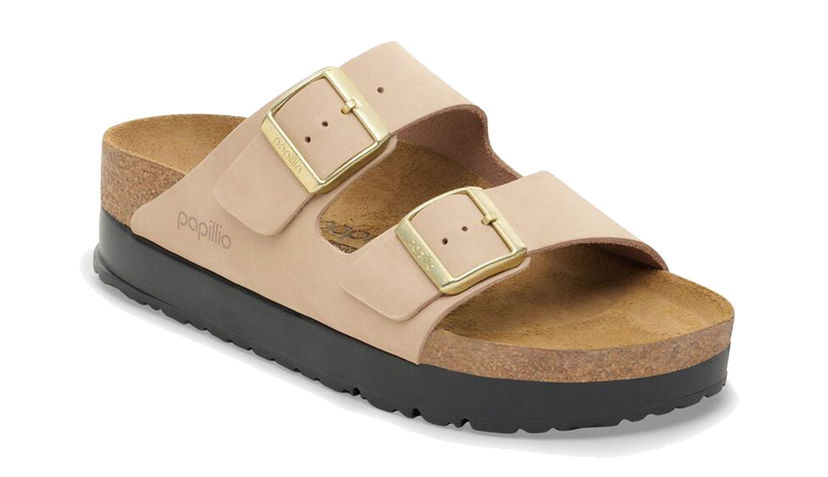 Tennarit ja kengät Birkenstock Arizona PAP Flex Platform Nubuk Leather Narrow Fit Sandals Beige | 1028379