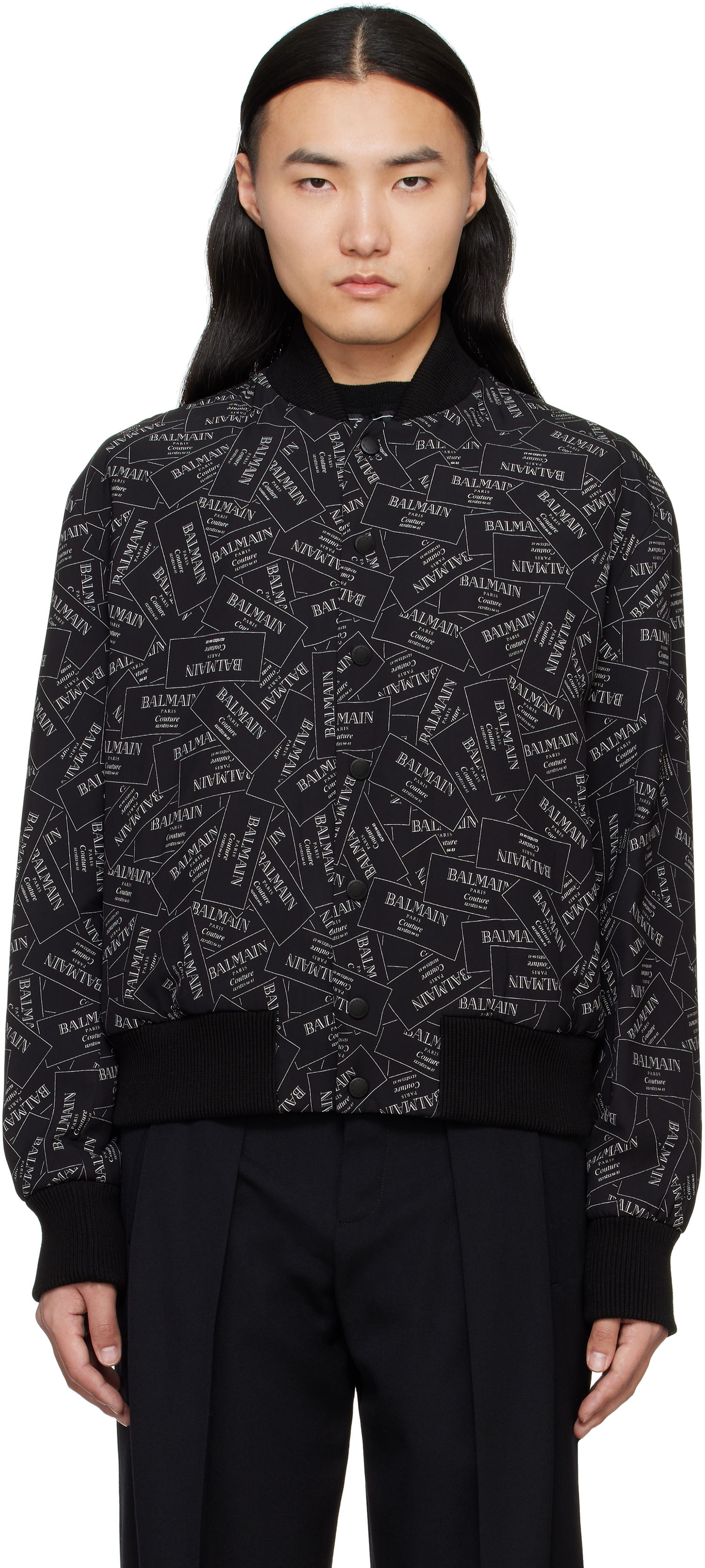 Bomber-takki Balmain Balmain Printed Label Bomber Jacket Musta | EH1TF955VH56, 0