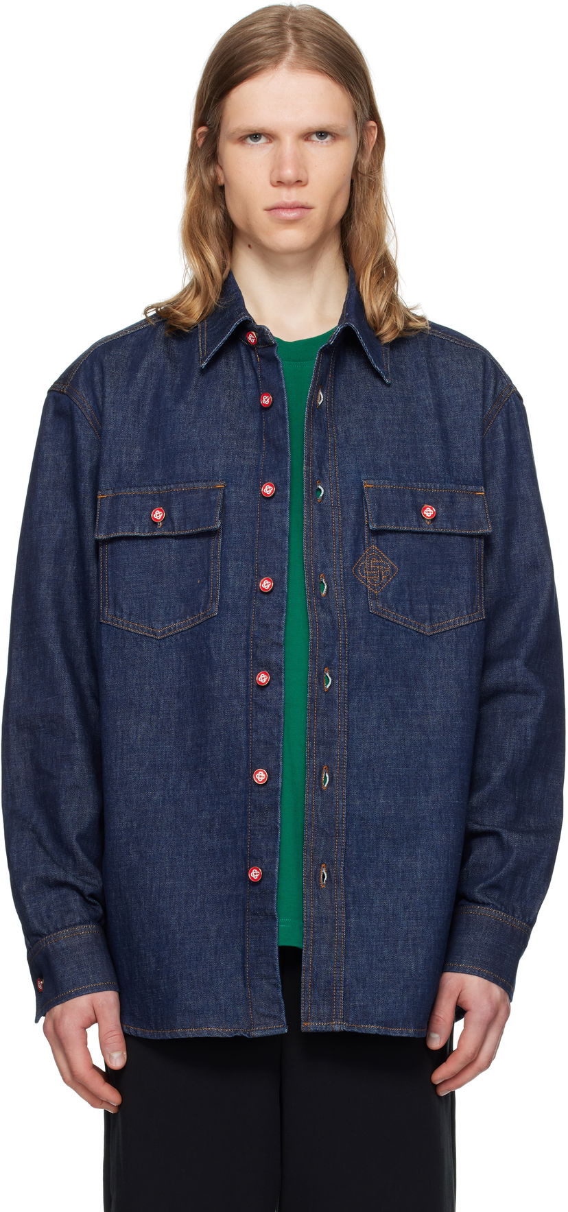 Paita Casablanca Casablanca Logo Embroidery Denim Shirt Sininen | MPF25-SH-189-01