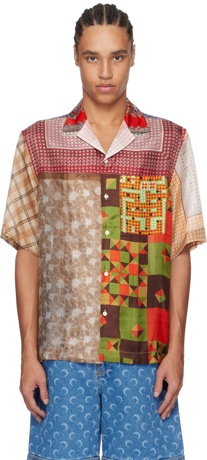Paita Marine Serre Marine Serre Regenerated Silk Patchwork Bowling Shirt Monivärinen | USI025A UWOV0028