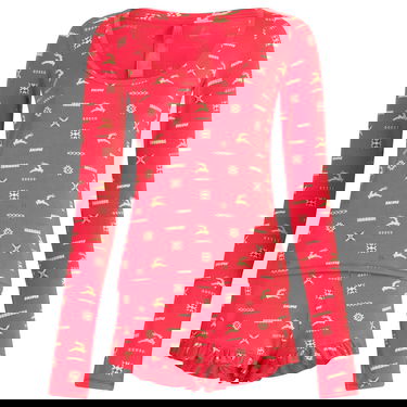 Pyjama SKIMS Long Sleeve Scoop Neck Pajama Top and Ruffle Short Set with Vintage Deer Print Punainen | ST-SST-9968W-CVD, 0