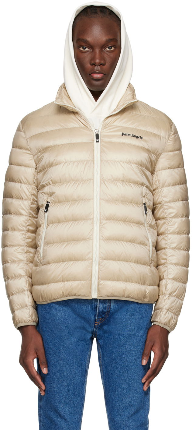 Puffer takki Palm Angels Embroidered Logo Down Jacket Beige | PMED045S24FAB0016110